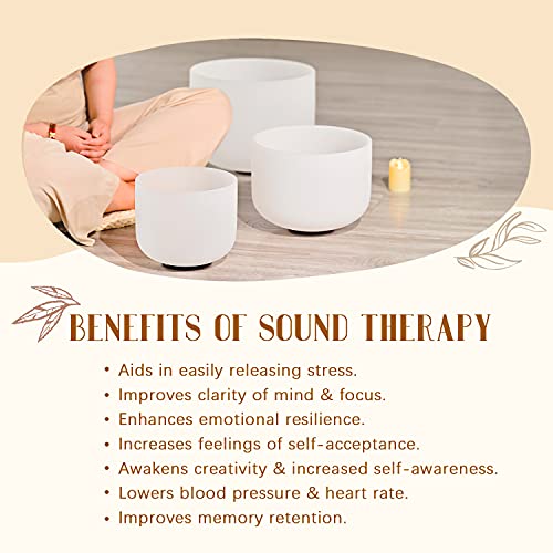 CVNC 432HZ Sound Healing 8''-12'' Set of 3 Crystal Singing Bowls, Frosted Chakra Quartz Crystal Sound Bowl Set 8'' B Crown, 10'' E Solar Plexus, 12'' C Root with Carry Bags - Image 4