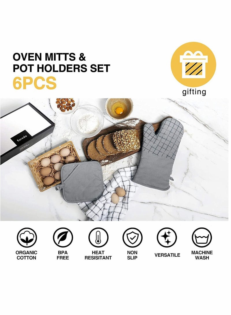 Y&D Oven Mitts and Pot Holders Sets, 550°F High Heat Resistant with Kitchen Towels Thick Cotton Gloves Non-Slip Silicone for Cooking Baking (6Pcs, Grey)  - Image 2