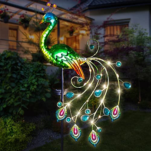 Glintoper Solar Garden Lights, 39 Inch Height Outdoor Metal Peacock Decorative Garden Stakes, Mothers Day Ideal Gifts, Waterproof Path Lights Lawn Stake Ornaments for Patio Pathway Yard Decoration - Image 1
