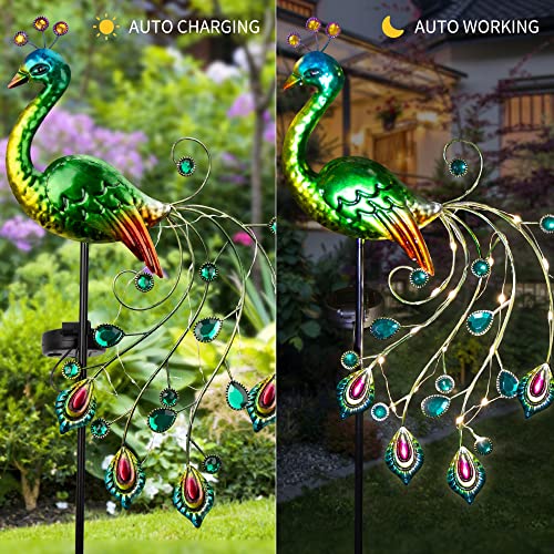 Glintoper Solar Garden Lights, 39 Inch Height Outdoor Metal Peacock Decorative Garden Stakes, Mothers Day Ideal Gifts, Waterproof Path Lights Lawn Stake Ornaments for Patio Pathway Yard Decoration - Image 3