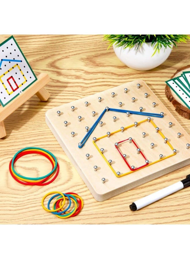 Wooden Geoboard,Montessori Toy,Graphical Mathematical Education Toy for Kids with Pattern Cards and Rubber Bands to Figures and Shapes, Brain Teaser STEM Toy Geo Board (6 * 6 * 0.6 in) - Image 4