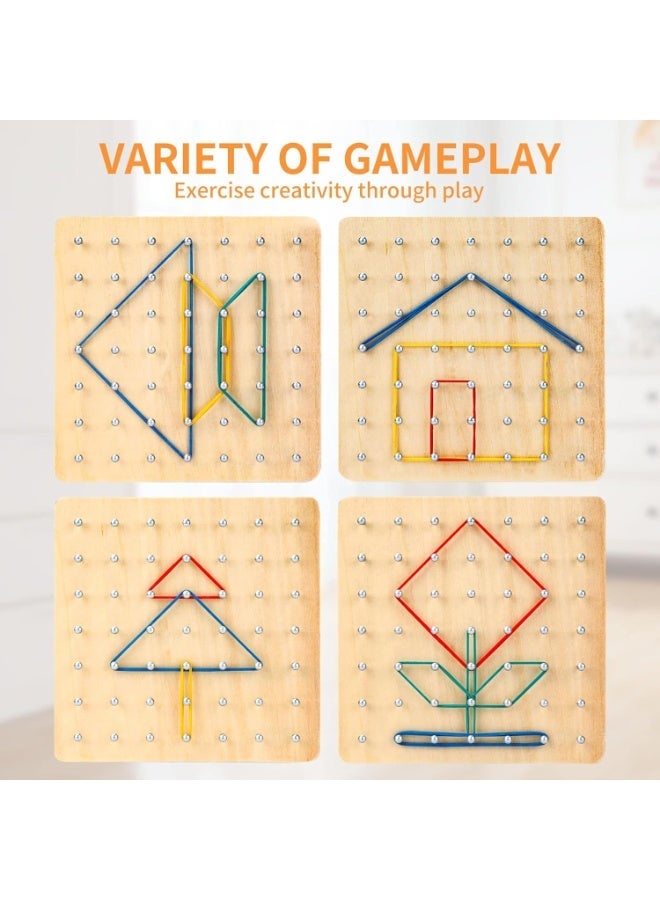 Wooden Geoboard,Montessori Toy,Graphical Mathematical Education Toy for Kids with Pattern Cards and Rubber Bands to Figures and Shapes, Brain Teaser STEM Toy Geo Board (6 * 6 * 0.6 in) - Image 3