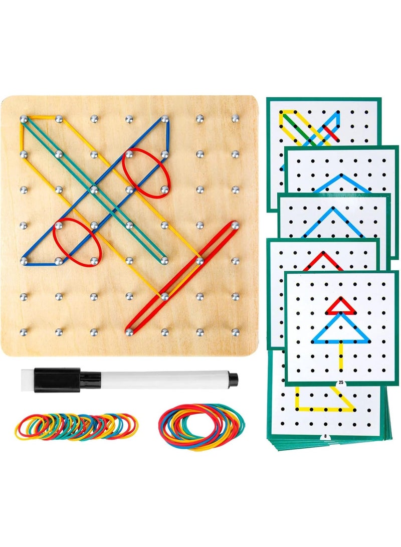 Wooden Geoboard,Montessori Toy,Graphical Mathematical Education Toy for Kids with Pattern Cards and Rubber Bands to Figures and Shapes, Brain Teaser STEM Toy Geo Board (6 * 6 * 0.6 in) - Image 5