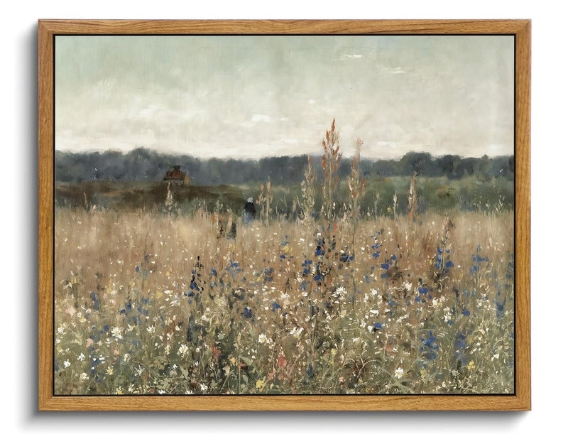 KISSFOX Framed Wall Art Vintage Wall Decor Meadow Flowers Canvas Art Landscape Pictures Floral Paintings Cottage Artwork Farmhouse Prints For Bedroom Living Room Kitchen - Image 2