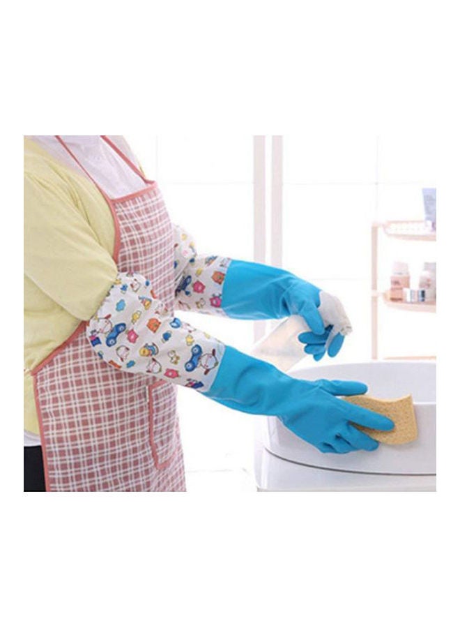 Housework Cleaning Latex Rubber Gloves Bundle Cuff Winter Velvet Lining Dishwashing Long Waterproof Insulated Kitchen (Blue Cartoon) Multicolour - Image 2