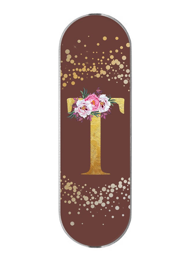 Stylizedd 3-In-1 Universal Mobile Phone Grip Holder- Custom Monogram Initial Letter Floral Pattern Alphabet - T (Brown)