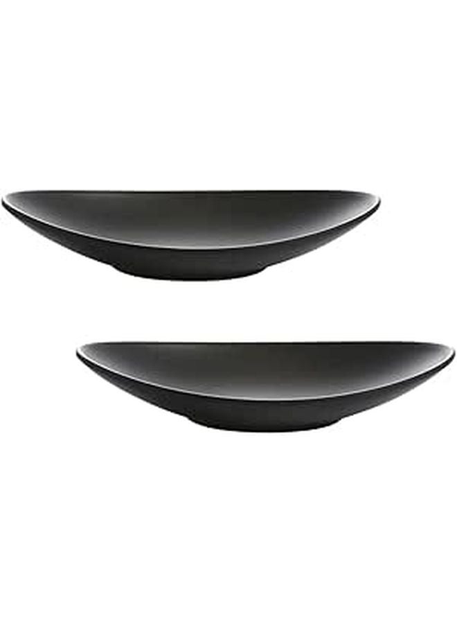 Frosted Black Sushi Plate Ingot Shape 2 Piece Set Japanese Appetizer Dish - Image 1