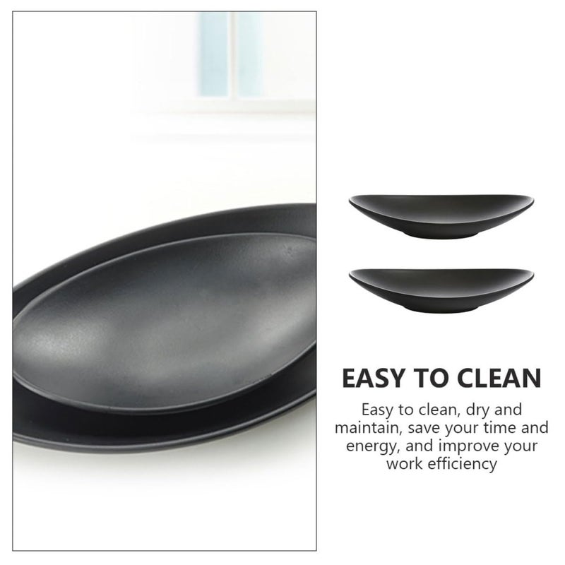 Frosted Black Sushi Plate Ingot Shape 2 Piece Set Japanese Appetizer Dish - Image 4