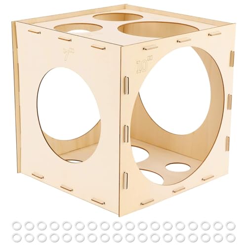 Worown 11 Holes Collapsible Wood Balloon Sizer Box Cube, Balloons Size Measurement Tool Wooden for Party Decorations (2-10 Inch) - Image 1