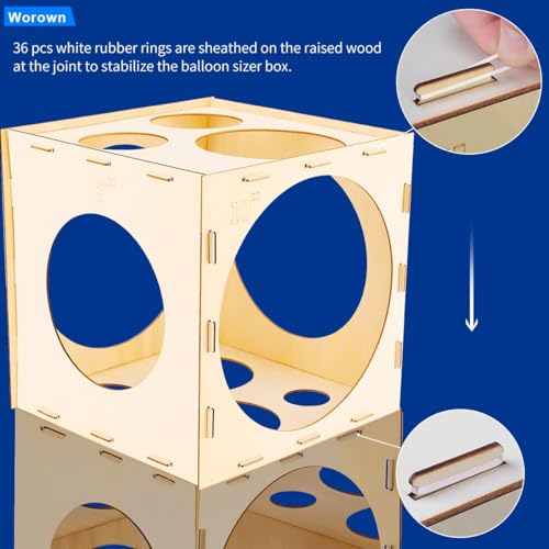 Worown 11 Holes Collapsible Wood Balloon Sizer Box Cube, Balloons Size Measurement Tool Wooden for Party Decorations (2-10 Inch) - Image 4