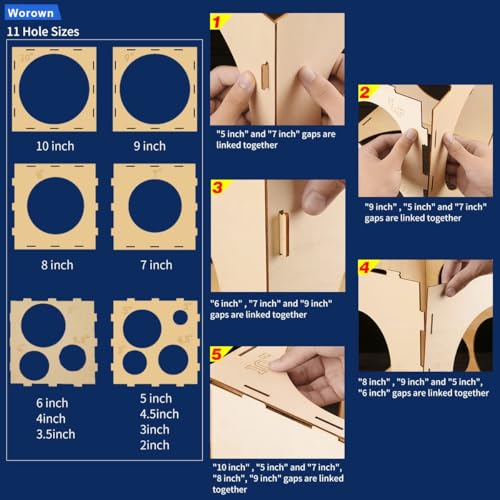 Worown 11 Holes Collapsible Wood Balloon Sizer Box Cube, Balloons Size Measurement Tool Wooden for Party Decorations (2-10 Inch) - Image 5