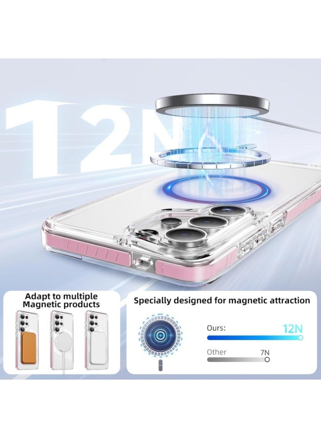 Magnetic Clear Case for Samsung Galaxy S26 Ultra 6.9-Inch,[Fit for Magsafe][Military Grade Drop Protection] Transparent Slim Fit Non-yellowing Shockproof Protective Phone Cover,Pink - Image 3