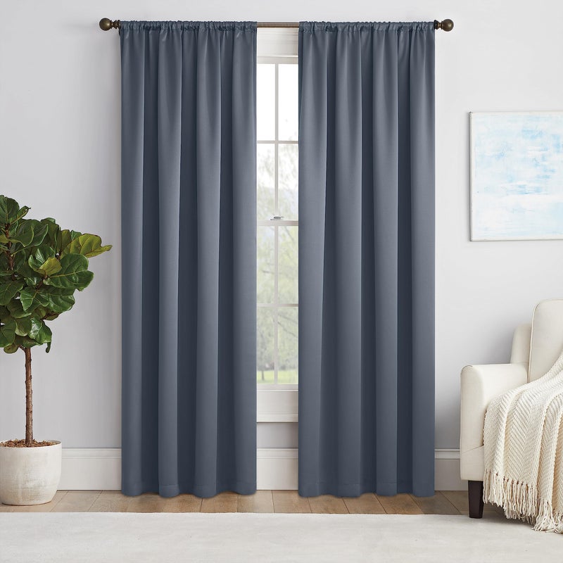 إكليبس Eclipse Solid Thermapanel الغرفة الحديثة غامق قضيب الجيب ستارة نافذة لغرفة النوم (لوحة واحدة) 54 "" × 84 "" لوحة الستار باللون الأزرق - Image 1