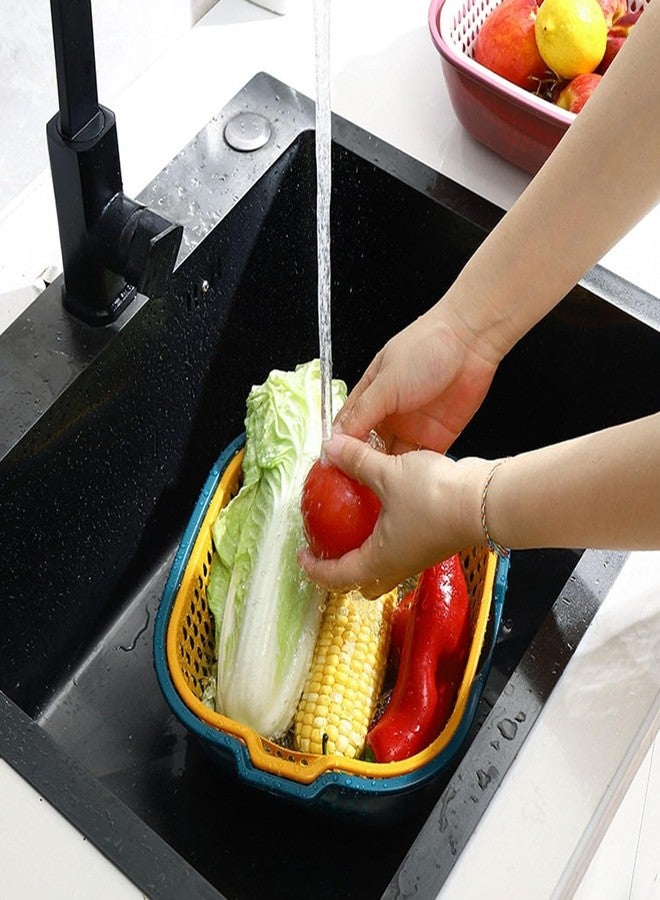 Naidev Drain Basket Set for Vegetable & Fruit, Double-Layer Colanders, Stackable, Green+White, PP Material, 6 Pieces. - Image 5