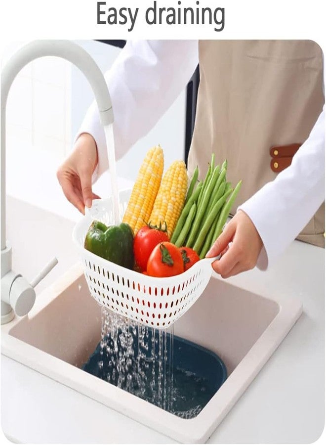 Naidev Drain Basket Set for Vegetable & Fruit, Double-Layer Colanders, Stackable, Green+White, PP Material, 6 Pieces. - Image 4