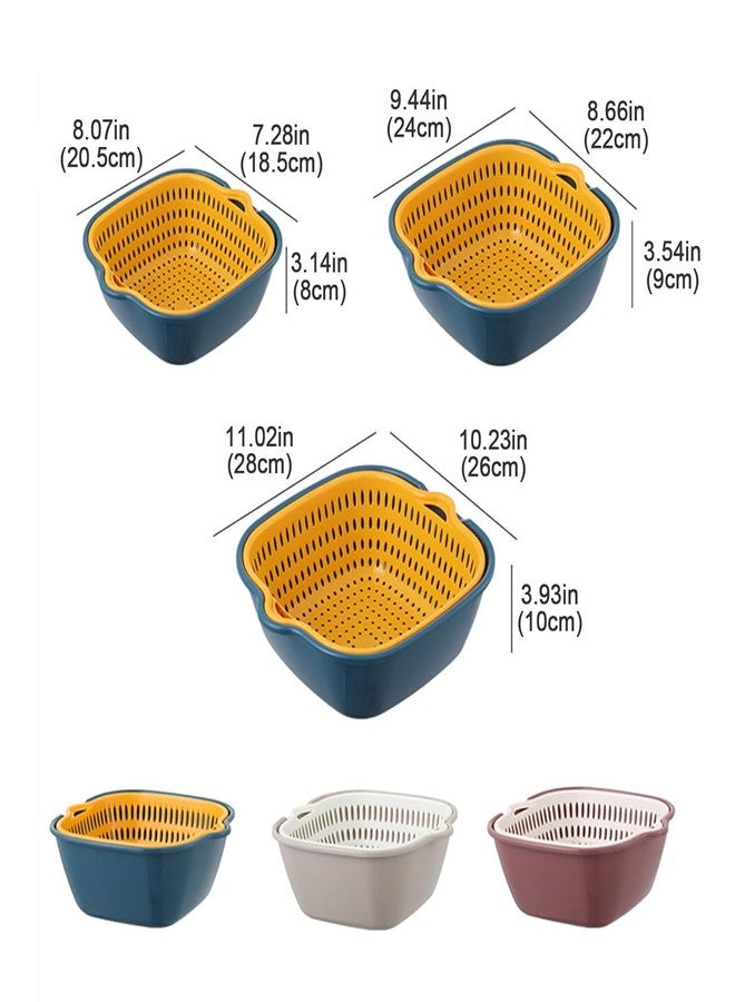 Naidev Drain Basket Set for Vegetable & Fruit, Double-Layer Colanders, Stackable, Green+White, PP Material, 6 Pieces. - Image 2