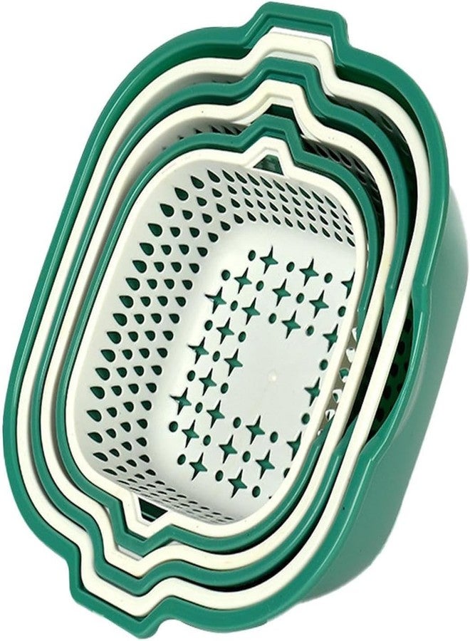 Naidev Drain Basket Set for Vegetable & Fruit, Double-Layer Colanders, Stackable, Green+White, PP Material, 6 Pieces. - Image 1