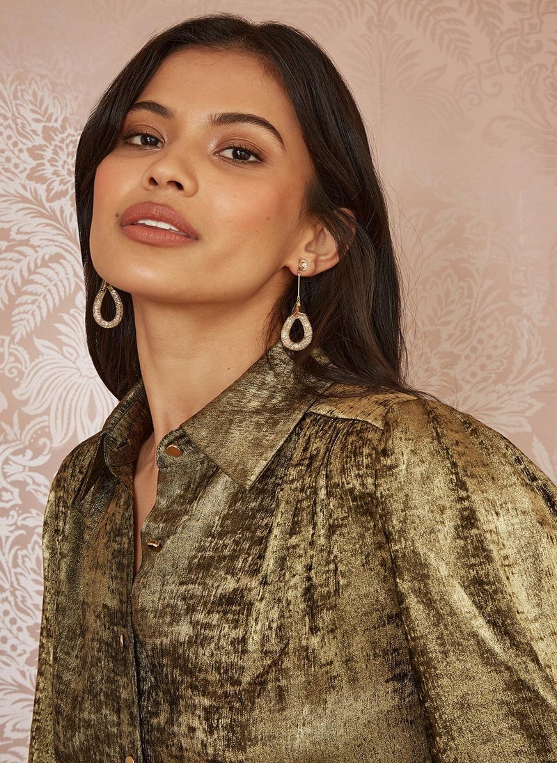 Yumi Metallic Gold Relaxed Shirt - Image 4