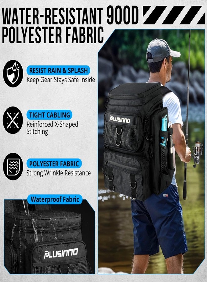 PLUSINNO حقيبة ظهر لصيد الأسماك من PLUSINNO مع حامل صنارة، حقيبة ظهر مقاومة للماء سعة 42 لترًا لمعدات صيد الأسماك، حقيبة أدوات صيد للرجال - Image 2