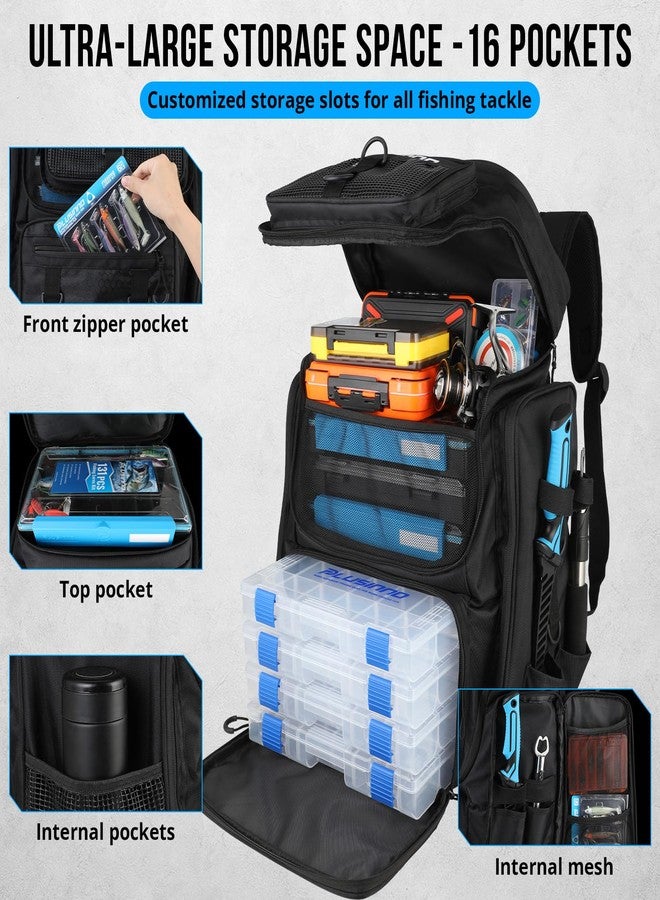 PLUSINNO حقيبة ظهر لصيد الأسماك من PLUSINNO مع حامل صنارة، حقيبة ظهر مقاومة للماء سعة 42 لترًا لمعدات صيد الأسماك، حقيبة أدوات صيد للرجال - Image 5