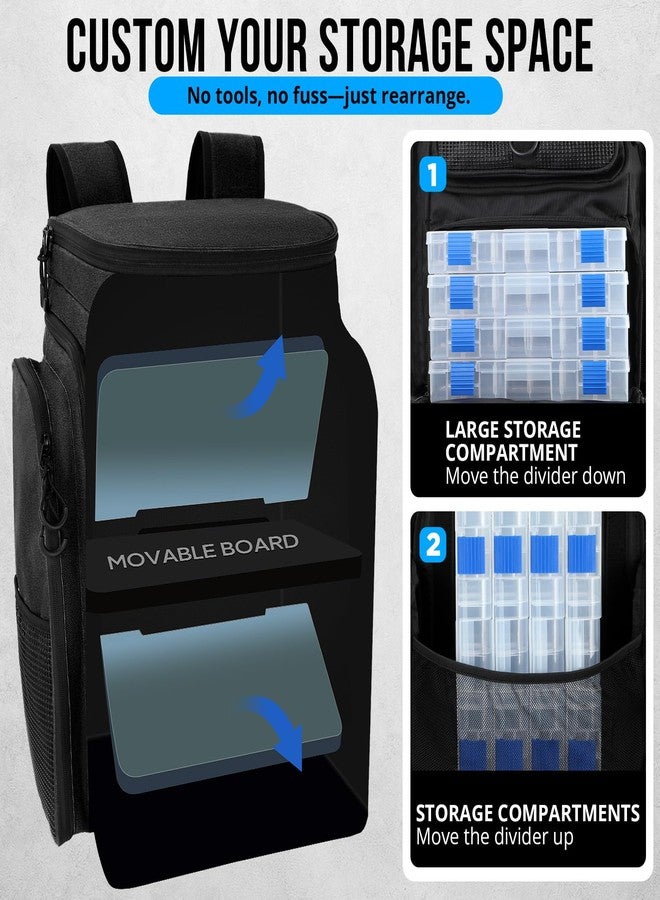 PLUSINNO حقيبة ظهر لصيد الأسماك من PLUSINNO مع حامل صنارة، حقيبة ظهر مقاومة للماء سعة 42 لترًا لمعدات صيد الأسماك، حقيبة أدوات صيد للرجال - Image 3