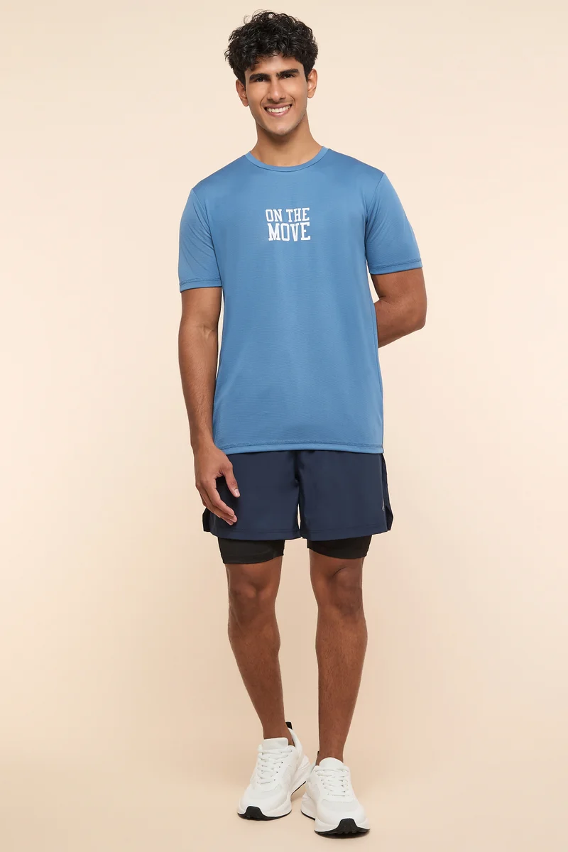 R&B Typography Print Active T-Shirt with Crew Neck and Short Sleeves