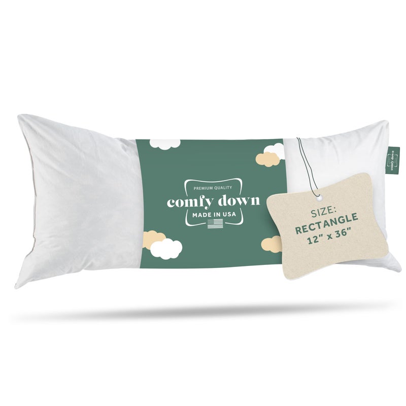 ComfyDown Decorative Throw Pillow Insert Down and Feather Fill 100 Cotton Cover 233 Thread Count  Made in USA 12 X 36