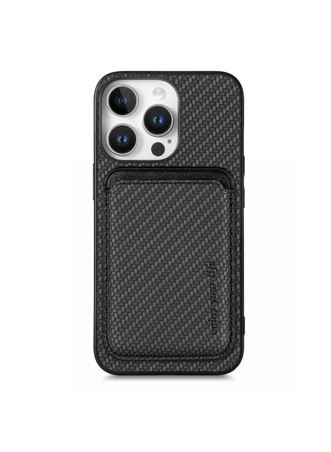 اس-توب جراب هاتف iPhone 16 Pro Max مصنوع من ألياف الكربون والجلد مع بطاقة Magsafe - Image 1