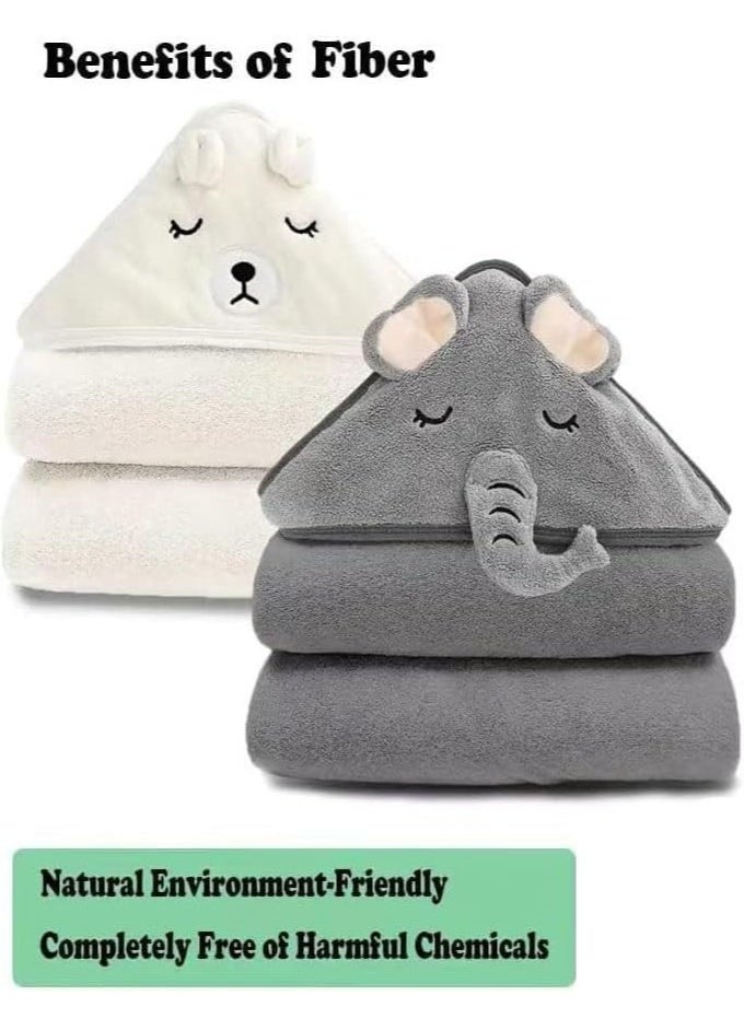 Lesha - 2 Pack Hooded Baby Towels - Large Size Premium Ultra Soft Organic Baby Bath Towel – Absorbent and Hypoallergenic Towels for Baby Boy Girl, Toddler, Newborn Essentials (Elephant & Bear) - Image 1