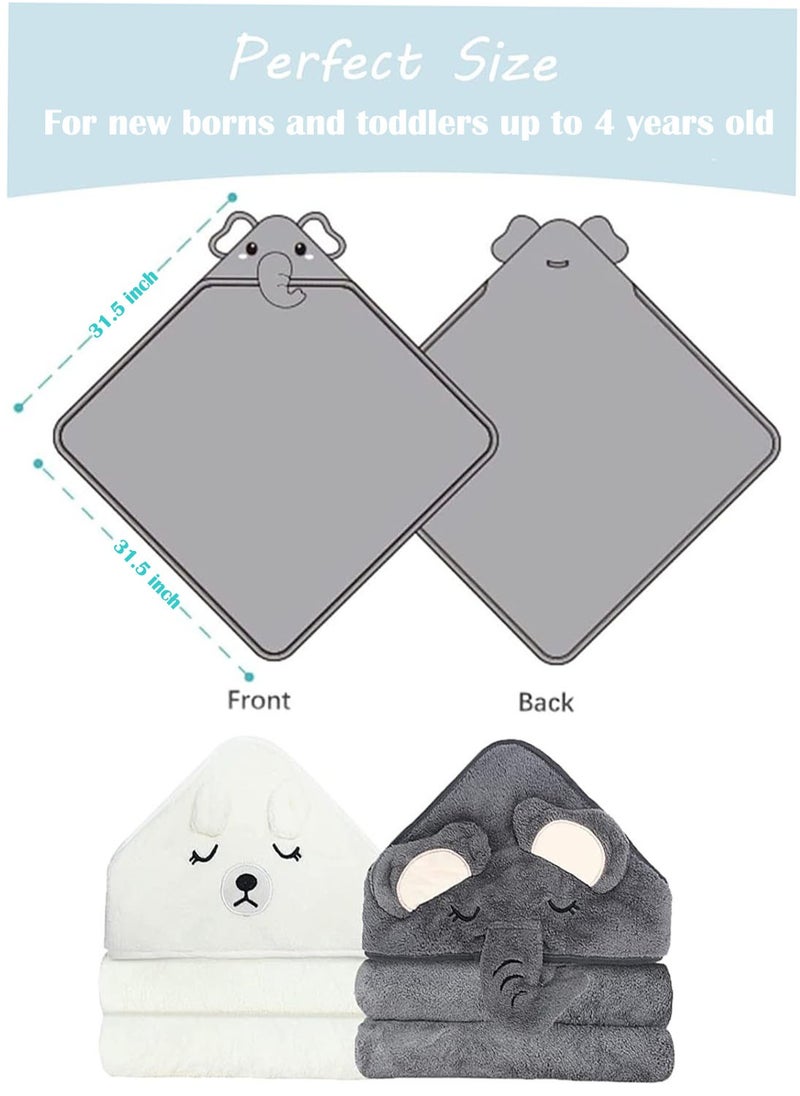 Lesha - 2 Pack Hooded Baby Towels - Large Size Premium Ultra Soft Organic Baby Bath Towel – Absorbent and Hypoallergenic Towels for Baby Boy Girl, Toddler, Newborn Essentials (Elephant & Bear) - Image 1