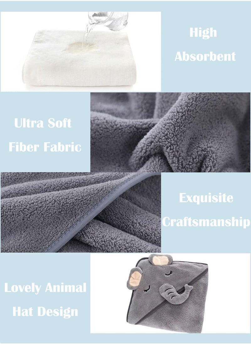 Lesha - 2 Pack Hooded Baby Towels - Large Size Premium Ultra Soft Organic Baby Bath Towel – Absorbent and Hypoallergenic Towels for Baby Boy Girl, Toddler, Newborn Essentials (Elephant & Bear) - Image 1