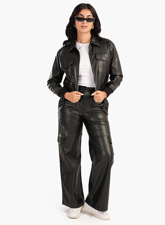 Carina Carina Leather Jacket with Elasic Hem  - Image 1