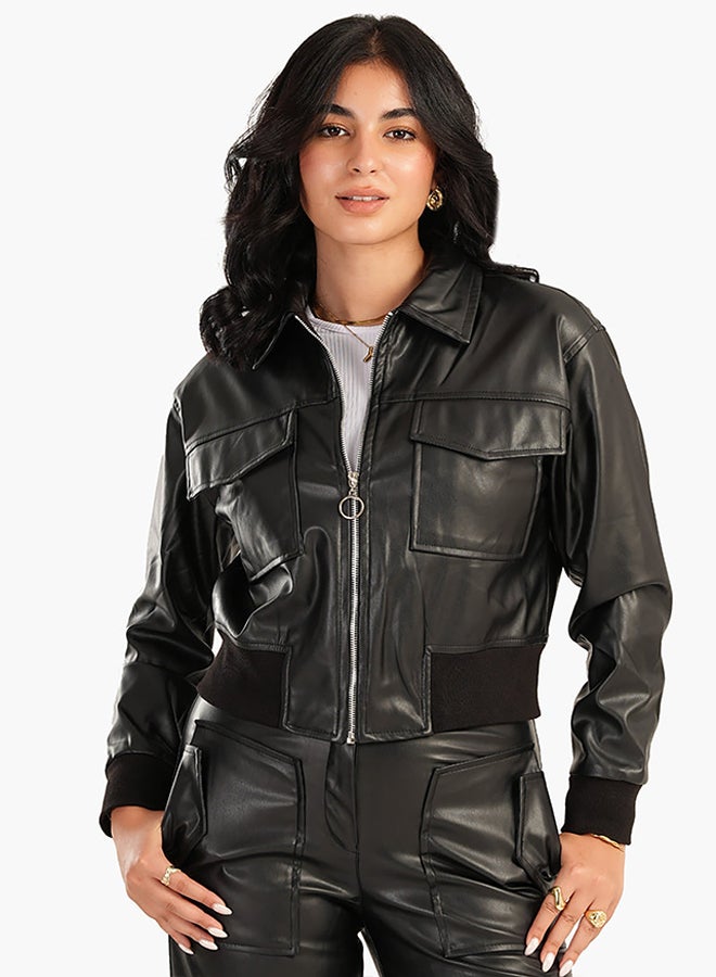 Carina Carina Leather Jacket with Elasic Hem  - Image 2