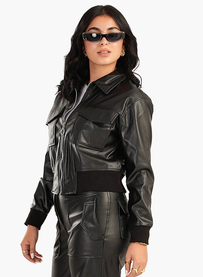Carina Carina Leather Jacket with Elasic Hem  - Image 3