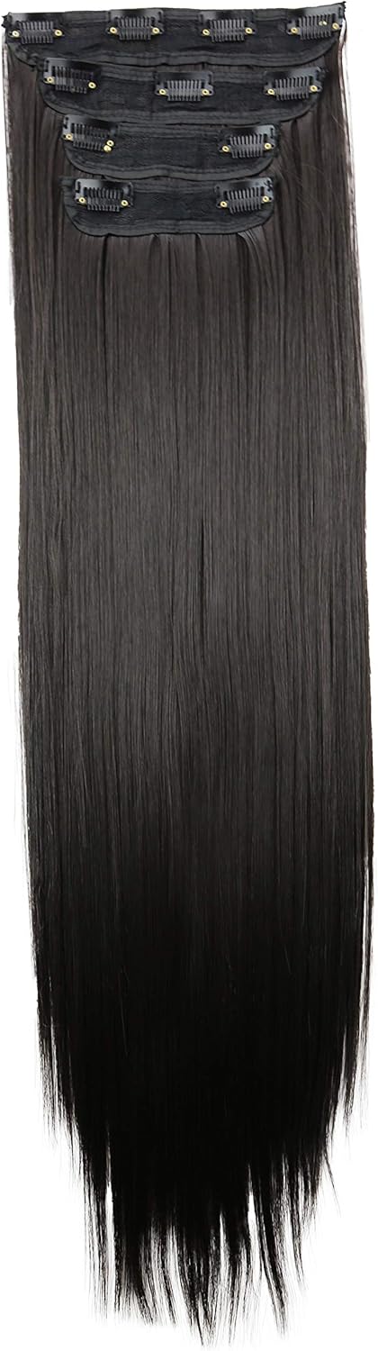 CAISHA XXL 24 4 pcs Full Head Set Clip in Hair Extensions Hairpiece HeatResisting Black Brown CES302