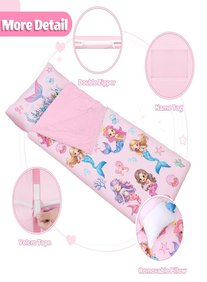alldomess Toddler Nap Mat Sleeping Bag with Removable Pillow, 59" x 24" Kids Roll Up Portable Slumber Mat for Daycare, Kindergarten, Camping - Lightweight, Soft & Easy to Clean for Girls and Boys, Mermaid - Image 3