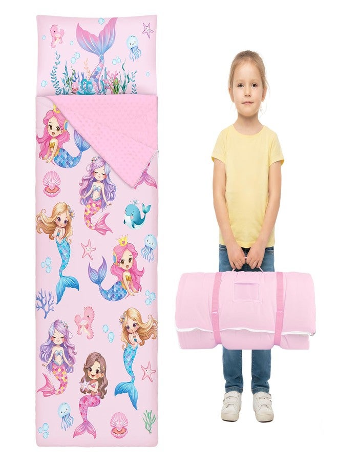 alldomess Toddler Nap Mat Sleeping Bag with Removable Pillow, 59" x 24" Kids Roll Up Portable Slumber Mat for Daycare, Kindergarten, Camping - Lightweight, Soft & Easy to Clean for Girls and Boys, Mermaid - Image 1