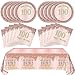 SNIMICS 41PCS 100th Birthday Decorations Rose Gold 100th Party Disposable Tableware Set Include 100 Year Old Birthday Plates and Napkins Plastic Tablecloth For 100 Year Old Gifts Women - Image 3