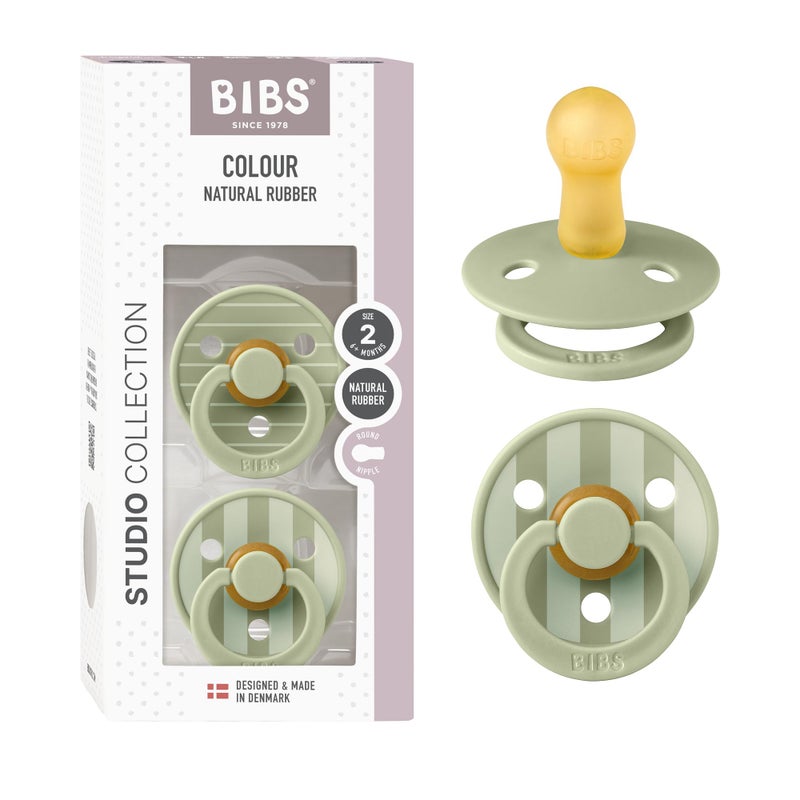 BIBS Pacifiers - Studio 2 Pack | Round Nipple Baby Pacifier | BPA Free Natural Rubber Latex Soother | Made in Denmark | Size 6+ Months | Pin Sage - Image 1