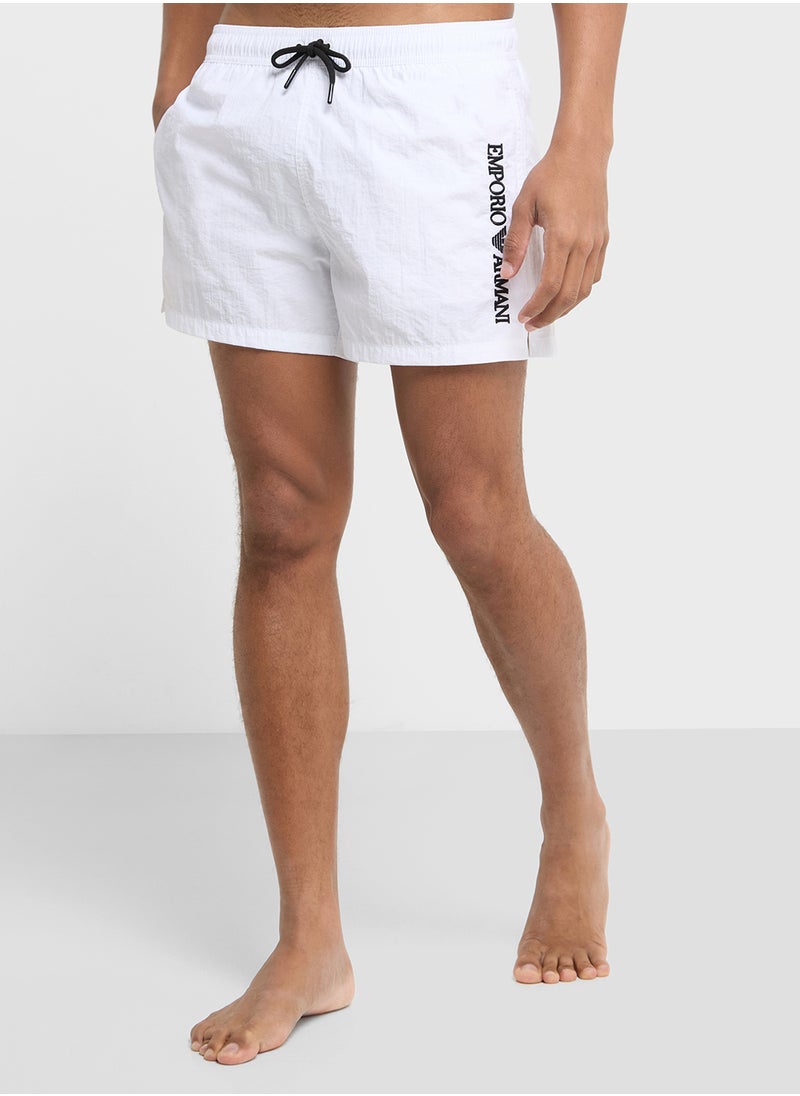 EMPORIO ARMANI - Beachwear Logo  Drawstring Shorts - Image 1
