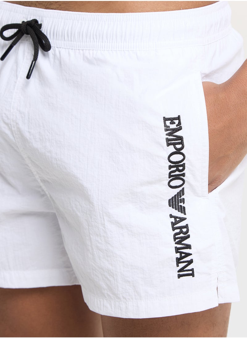 EMPORIO ARMANI - Beachwear Logo  Drawstring Shorts - Image 1