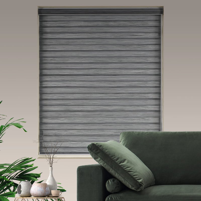 JIANGPIN TEXTILE Custom Cut to Size Zebra Blinds for Windows Free-Stop Sheer Shades Dual Layer Roller Light Filtering Light Control Blinds for Indoor Windows Privacy(19" W X 72" H, Grey) - Image 2