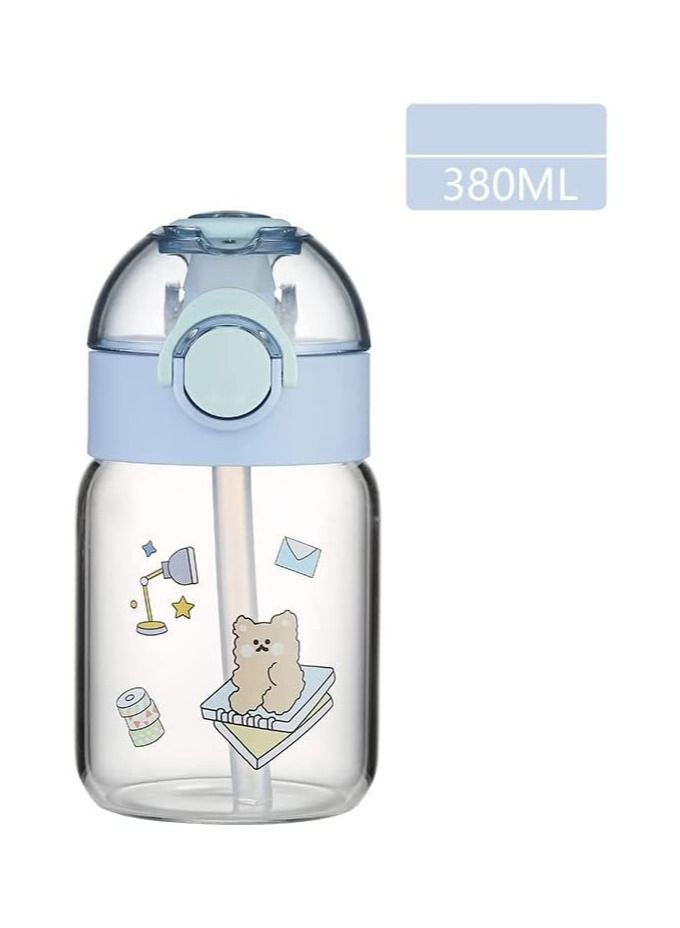 Y&D Glass Water Bottle with Leak-Proof Sippy Lids and Stickers 380ML Drink Cup for Girls Boys Children Adults, Portable Bomb Lid Lunch Bag Travel Summer Sports (Blueberry Blue)  - Image 1