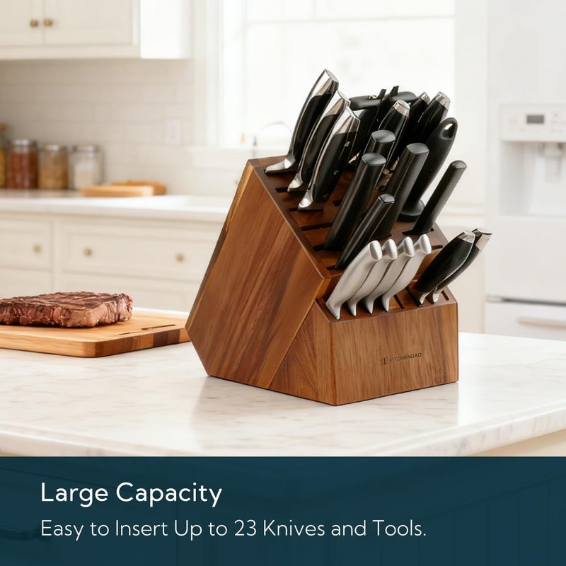 KITCHENDAO 25 Slot Acacia Wood Knife Block without Knives, Large Universal Knife Holder for Kitchen, Holding Multiple Types of Knives, Countertop Butcher Block Knife Stand for Easy Kitchen Storage - Image 2
