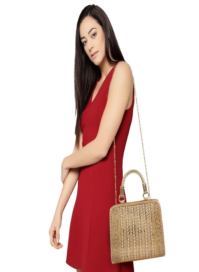 NORVE PU Embroided Stylish Fancy Women's Stones Evening Gold Chain Strap Party Clutch Wedding Bag Wallet - Image 3