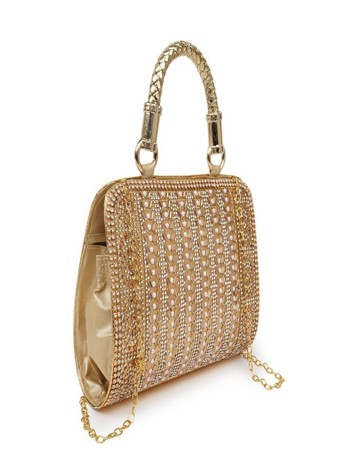 NORVE PU Embroided Stylish Fancy Women's Stones Evening Gold Chain Strap Party Clutch Wedding Bag Wallet - Image 1