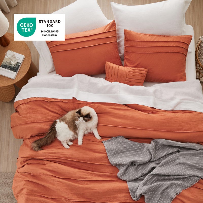 Bedsure طقم لحاف ملكي مكون من 4 قطع - طقم سرير مطوي، مفروشات بوهو لجميع الفصول، يشمل لحاف واحد (265 سم × 230 سم)، 2 أغطية وسائد (50 سم × 90 سم) ووسادة زخرفية واحدة (30 سم × 40 سم)، برتقالي محترق - Image 4