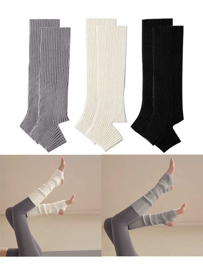 ZVEV Leg Warmers For Women, 3 Pairs Winter Ribbed Knit Leg Warmers 80s Toeless Ballet Leg Warmers For Girls Dance Yoga, Dance Leg Sleeves Wool Knitting Sports Protective Leg Warmers Foot Warm Yoga Socks - Image 1