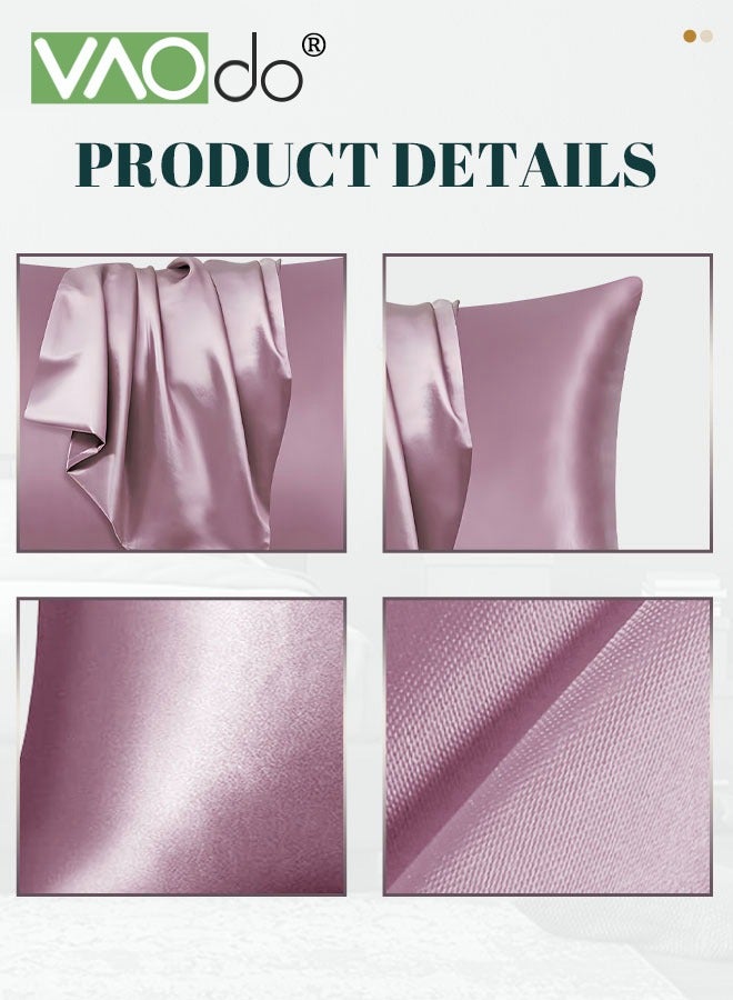 VAOdo 2 Pack Satin Pillowcase Good for Hair and Skin  Softer Cooling Silk Smooth Satin Pillow Case Cover Envelope pillowcase Pink - Image 3