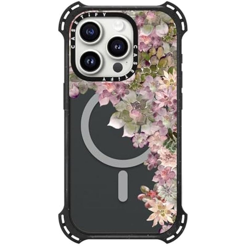 Casetify Bounce iPhone 15 Pro Case 【6X Military Grade Drop Tested / 21.3ft Drop Protection/Compatible with Magsafe】 - My Succulent Garden Rose - Triple Black - Image 2